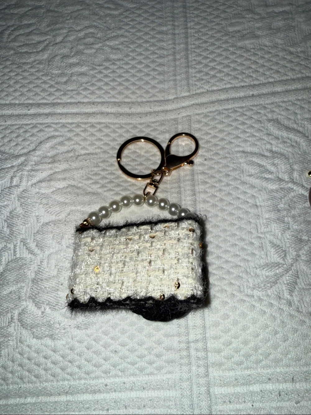 Black Floral Pearl-Handle Key & Bag Charm